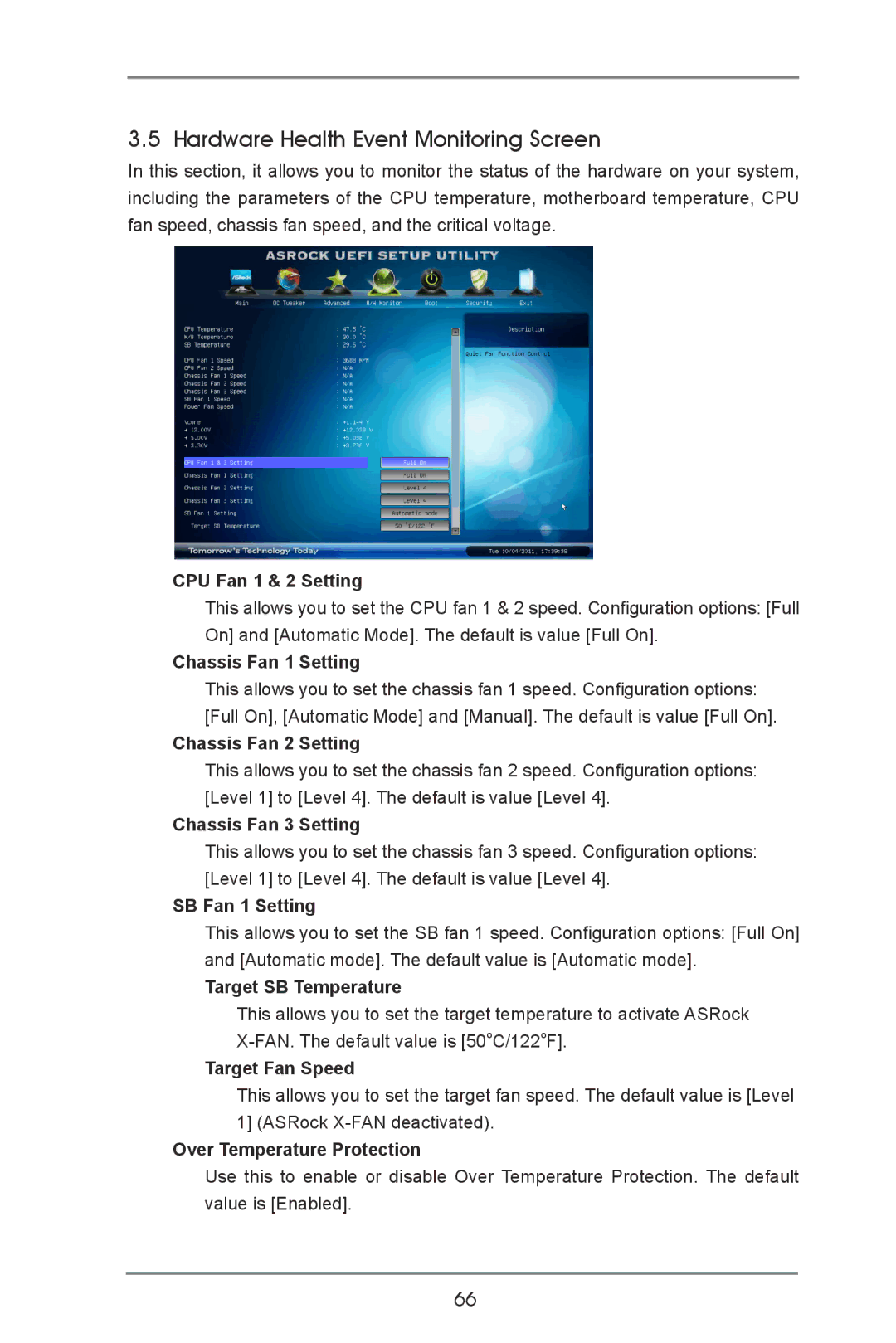 ASRock X79 Extreme4-M manual Hardware Health Event Monitoring Screen 