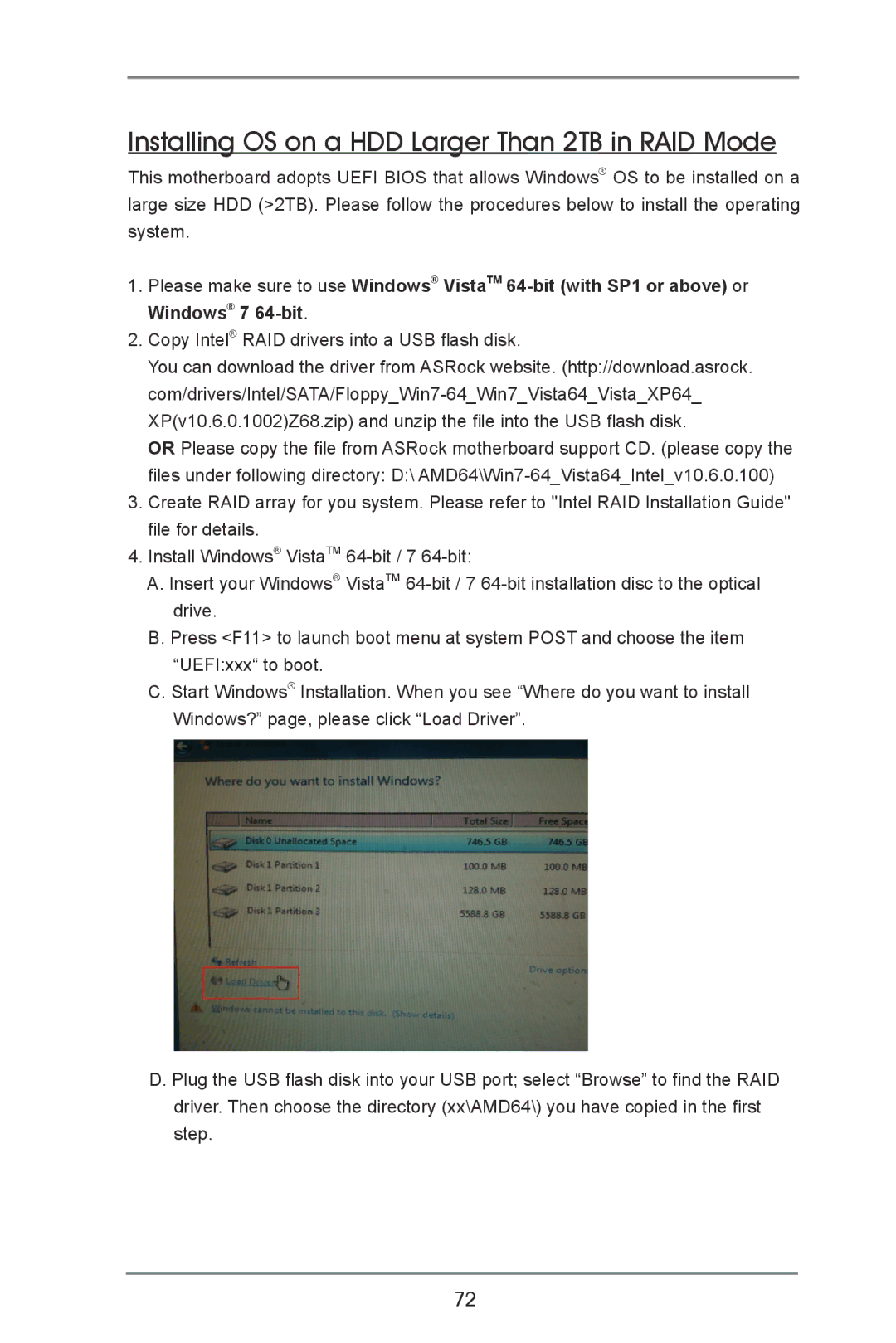 ASRock X79 Extreme4-M Installing OS on a HDD Larger Than 2TB in RAID Mode, Copy Intel RAID drivers into a USB flash disk 