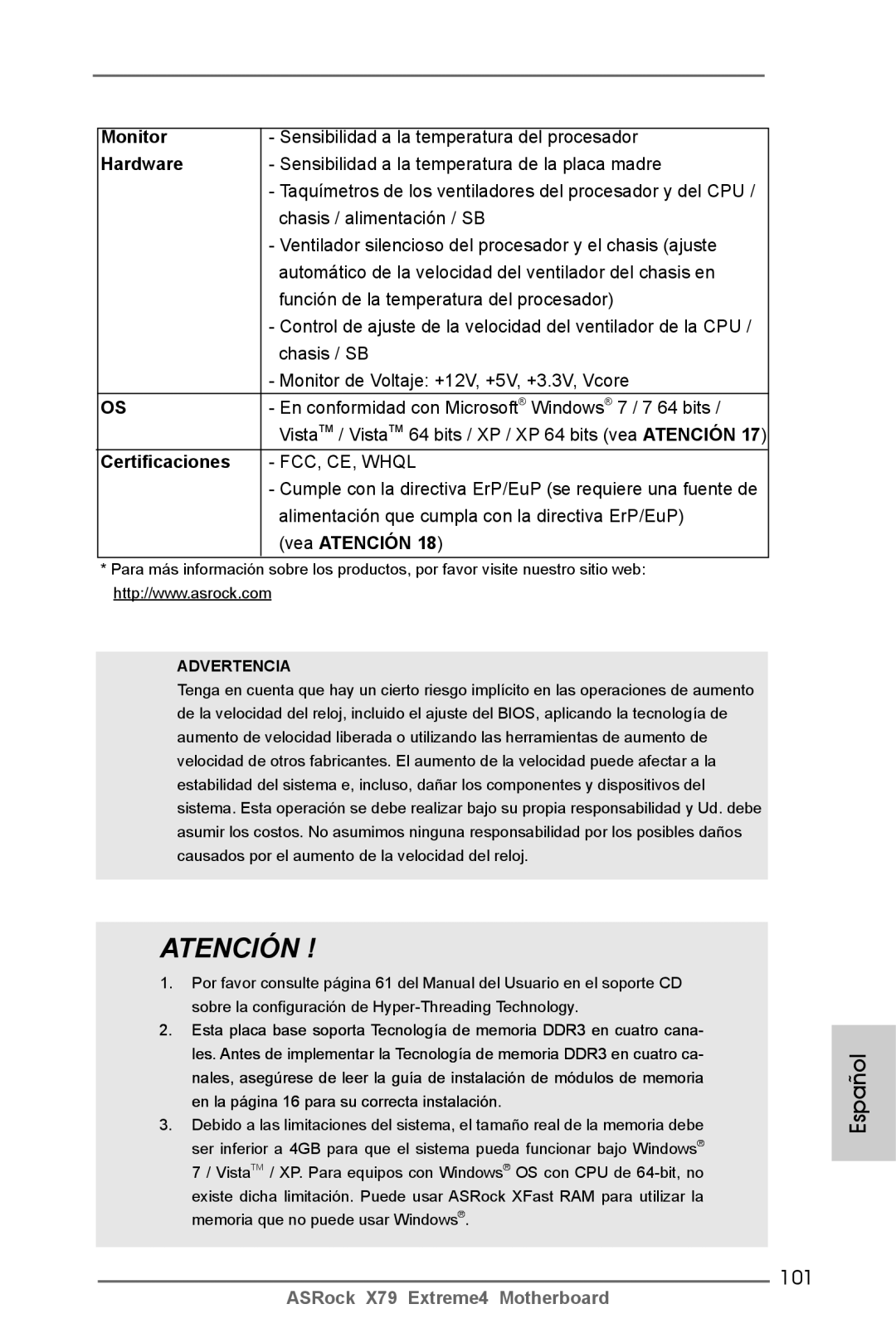 ASRock X79 Extreme4 manual 101, Certificaciones 