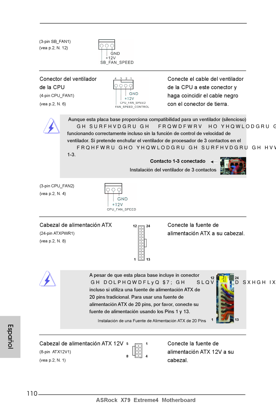 ASRock X79 Extreme4 manual 110, Cabezal de alimentación ATX Conecte la fuente de 