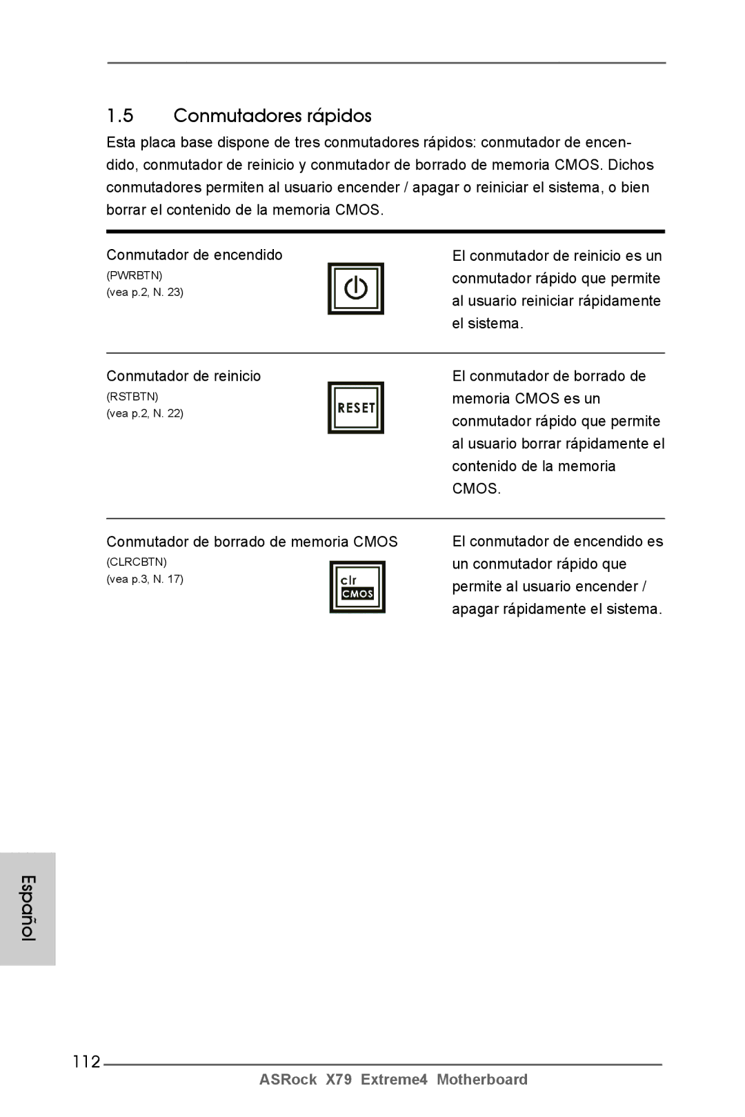 ASRock X79 Extreme4 manual Conmutadores rápidos, 112 