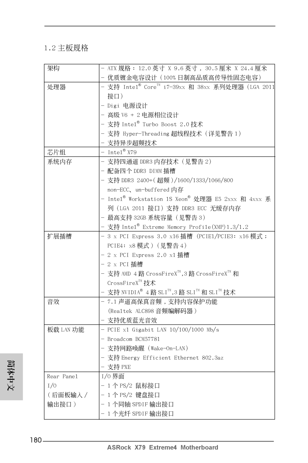 ASRock X79 Extreme4 manual 主板規格, 180 