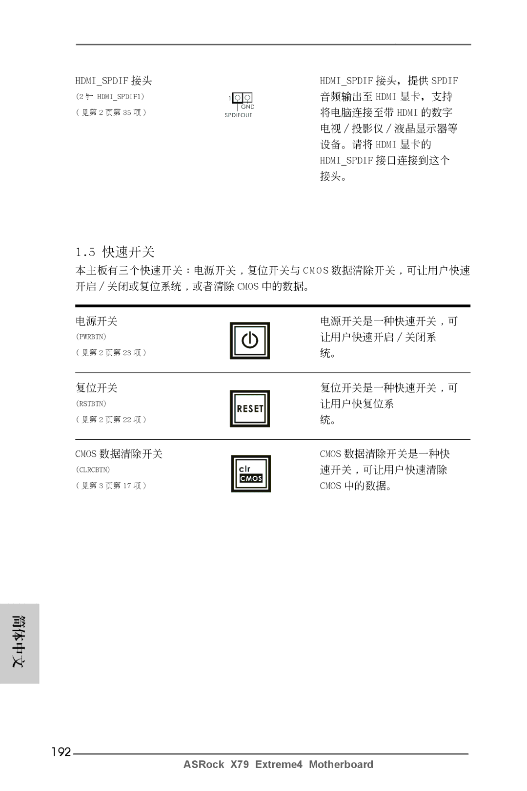 ASRock X79 Extreme4 manual 192, Hdmispdif 接頭, Hdmispdif 接口連接到這個, Cmos 中的數據。 