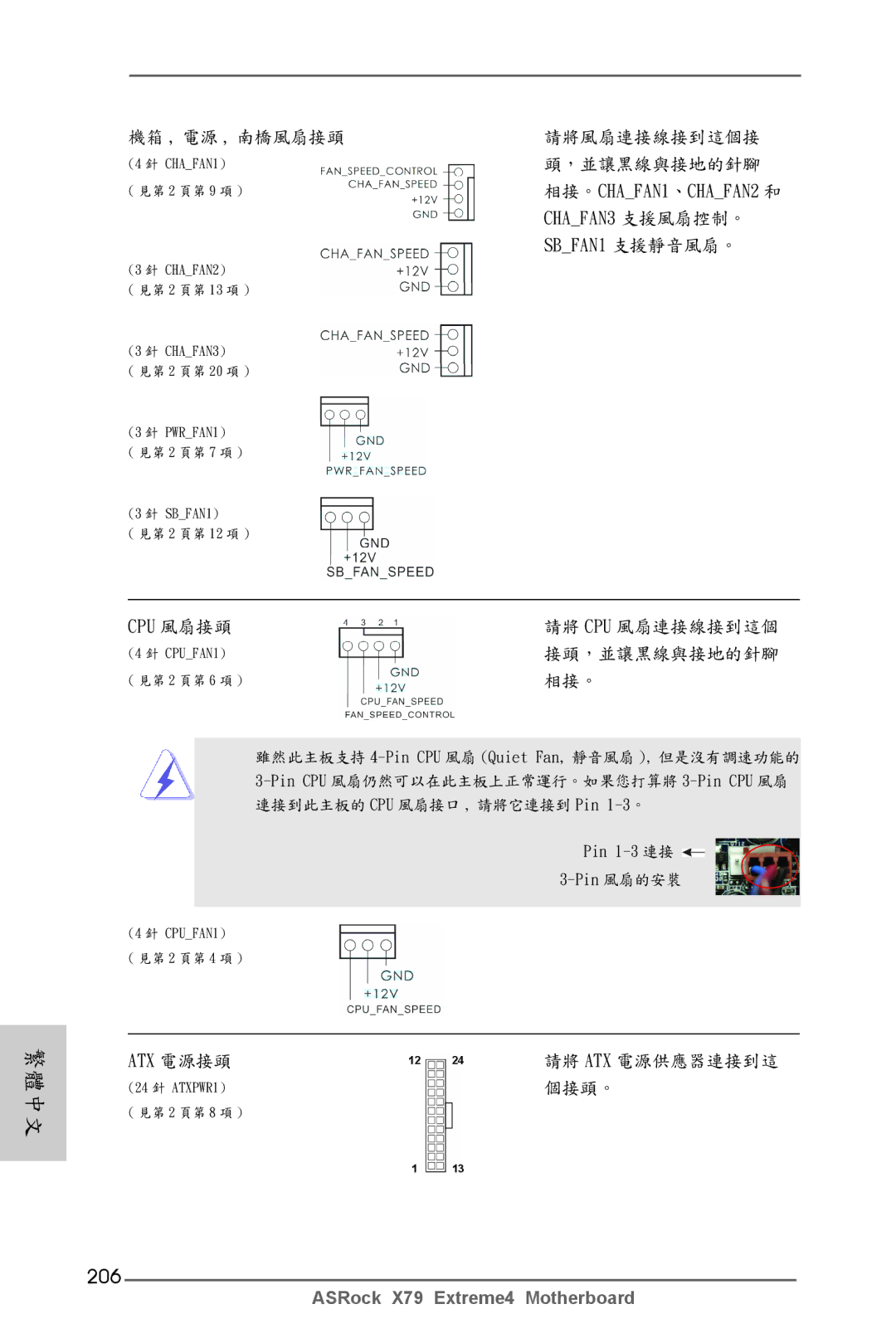 ASRock X79 Extreme4 manual 206, CHAFAN3 支援風扇控制。, SBFAN1 支援靜音風扇。 