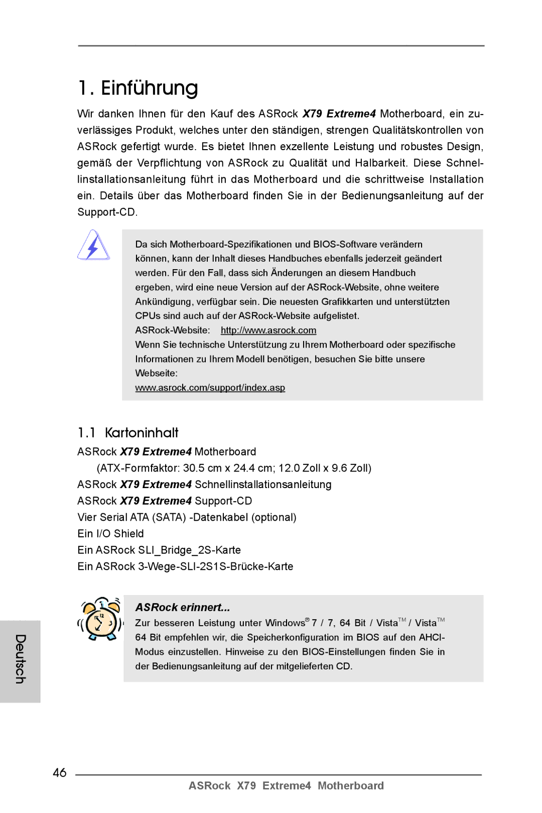 ASRock X79 Extreme4 manual Deutsch, Kartoninhalt 