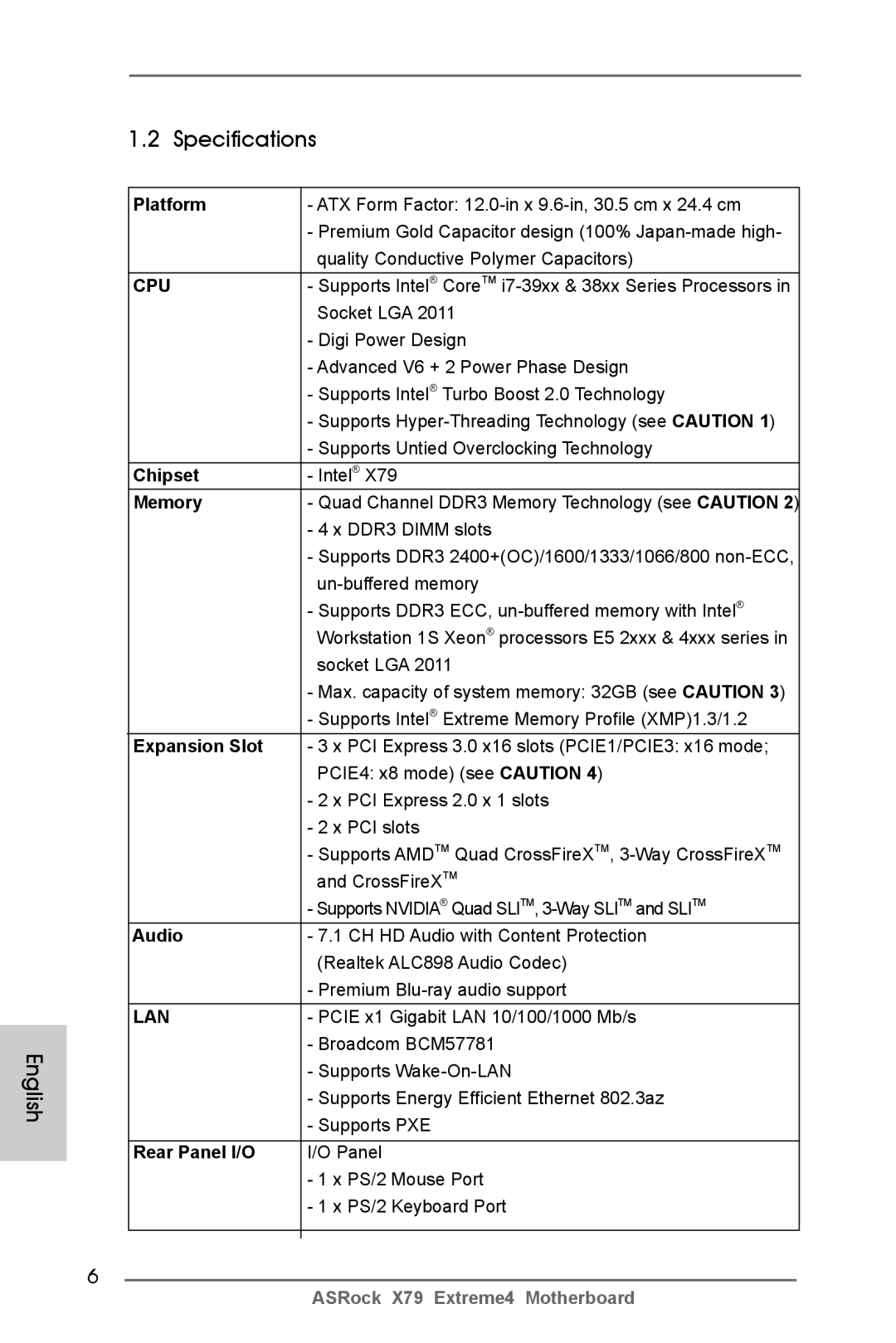 ASRock X79 Extreme4 manual English Specifications 