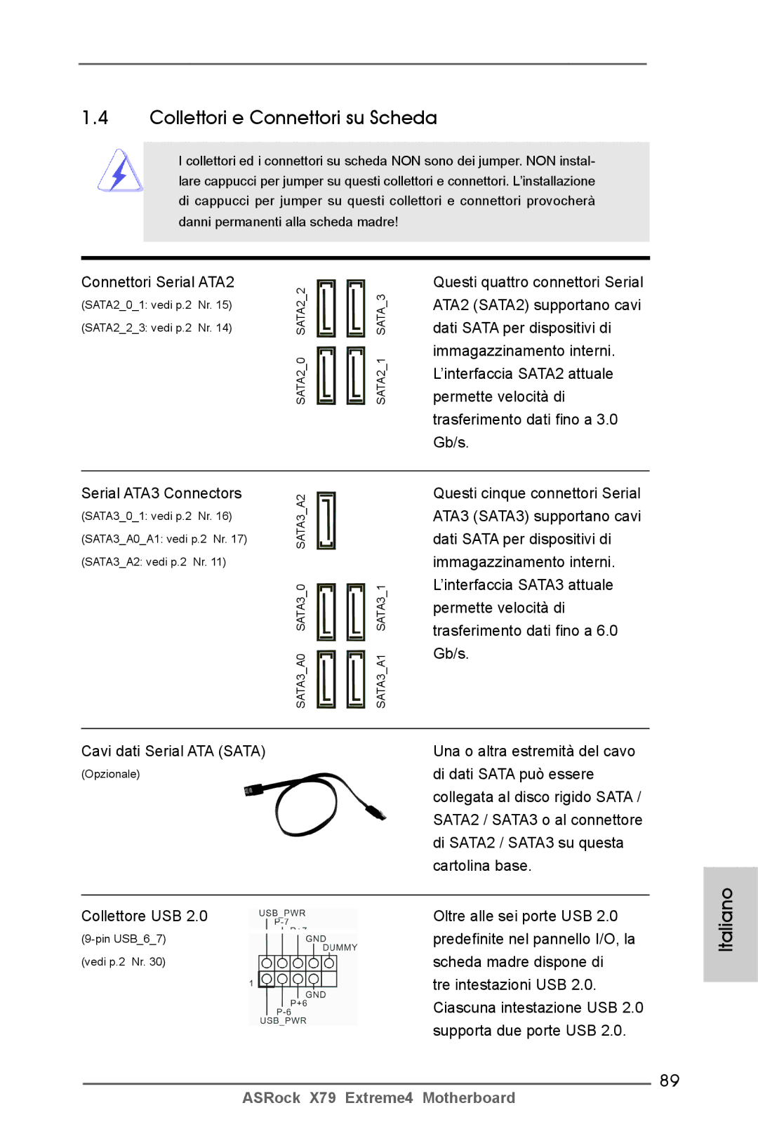 ASRock X79 Extreme4 manual Collettori e Connettori su Scheda 