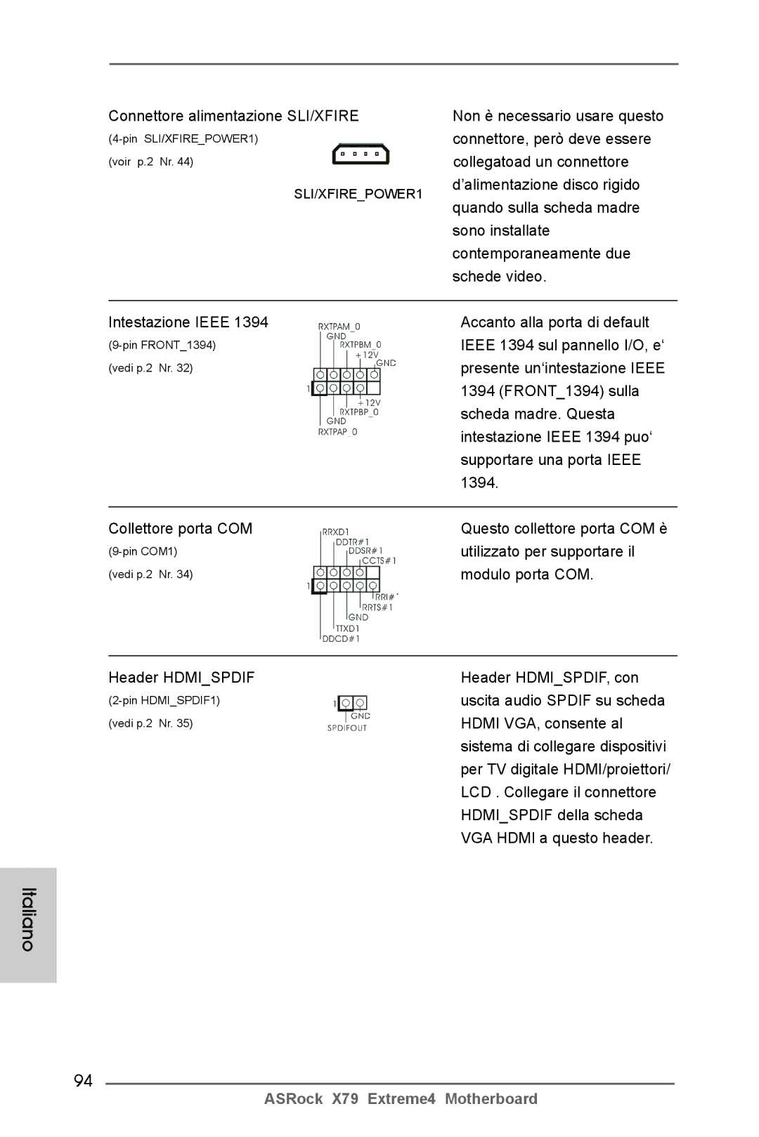 ASRock X79 Extreme4 Connettore alimentazione SLI/XFIRE, Ieee 1394 sul pannello I/O, e‘, Presente un‘intestazione Ieee 