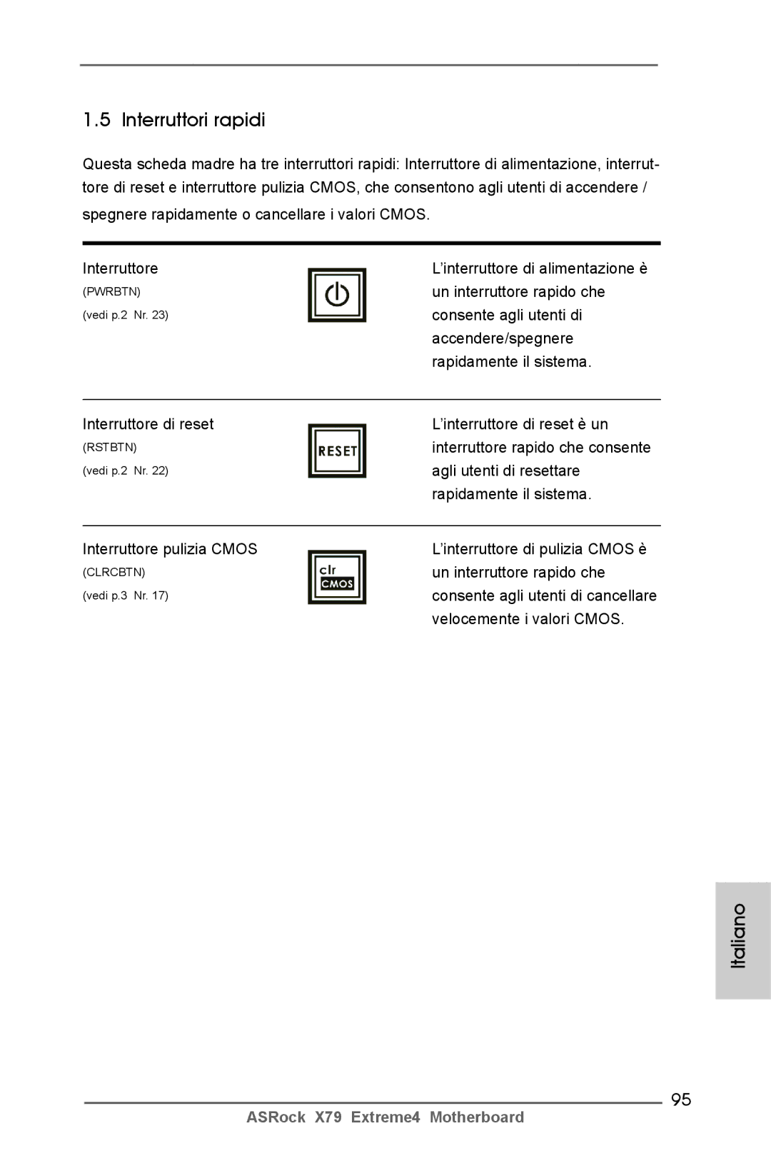 ASRock X79 Extreme4 manual Interruttori rapidi 