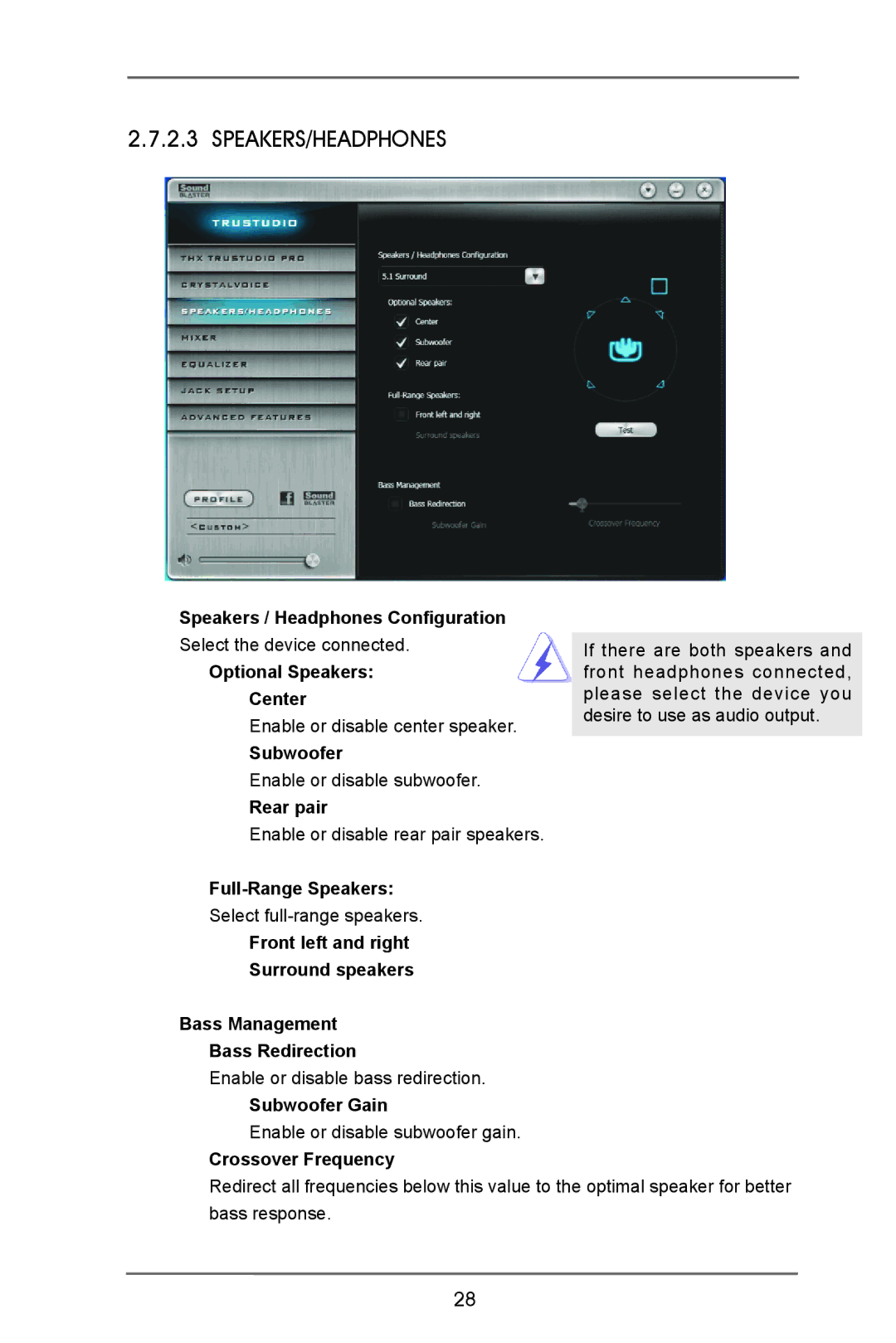 ASRock X79 Extreme9 manual Speakers / Headphones Configuration, Optional Speakers Center, Rear pair, Subwoofer Gain 