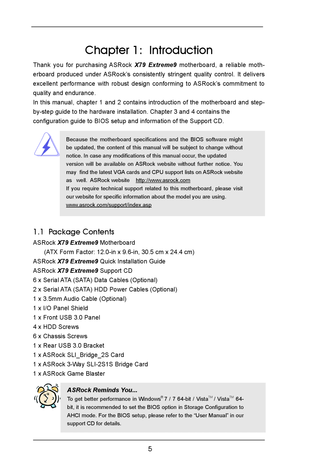 ASRock X79 Extreme9 manual Introduction, Package Contents 