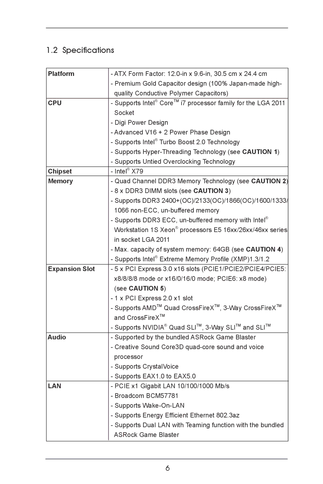 ASRock X79 Extreme9 manual Specifications 