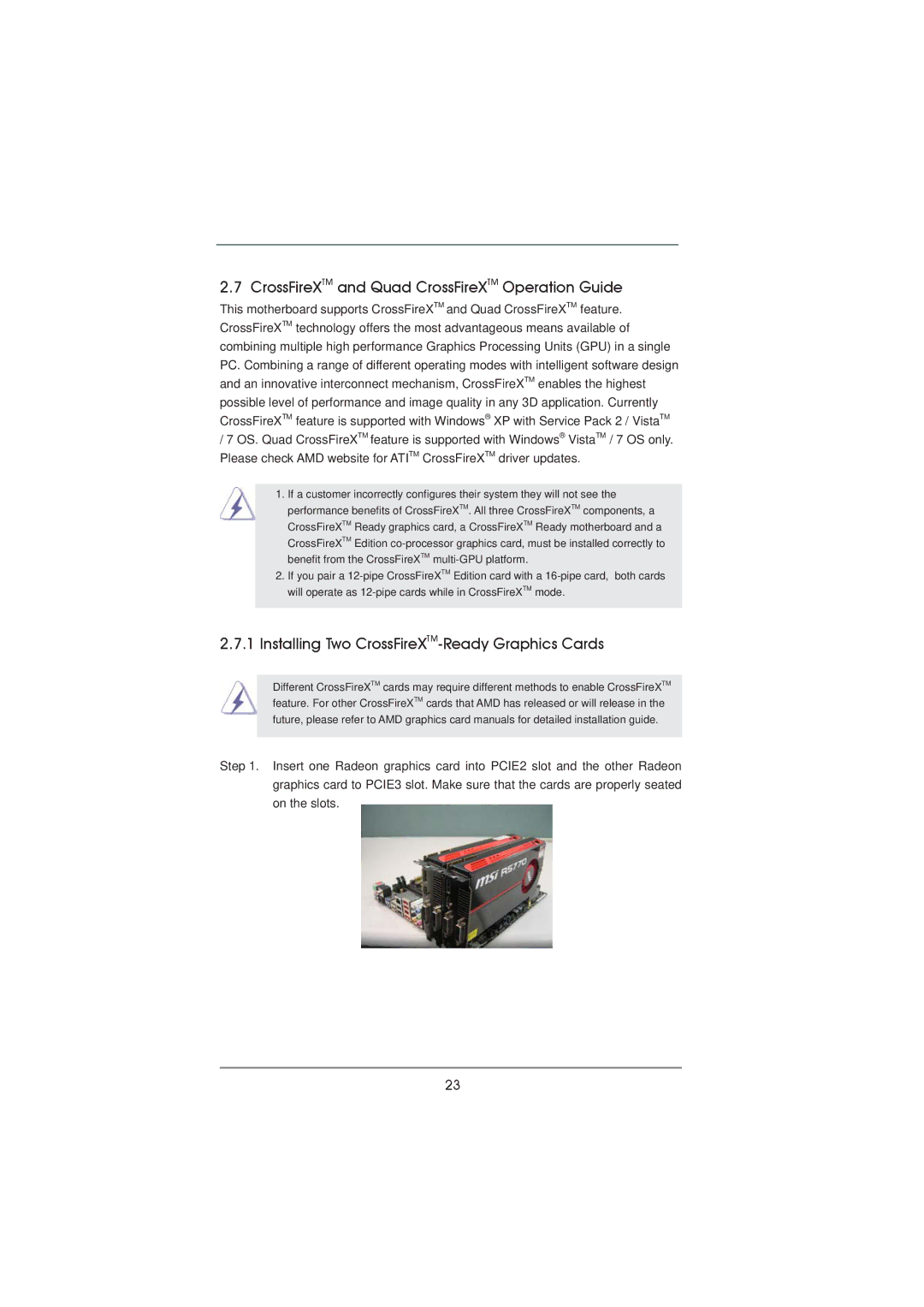 ASRock Z75 Pro3 manual CrossFireXTM and Quad CrossFireXTM Operation Guide, Installing Two CrossFireXTM-Ready Graphics Cards 