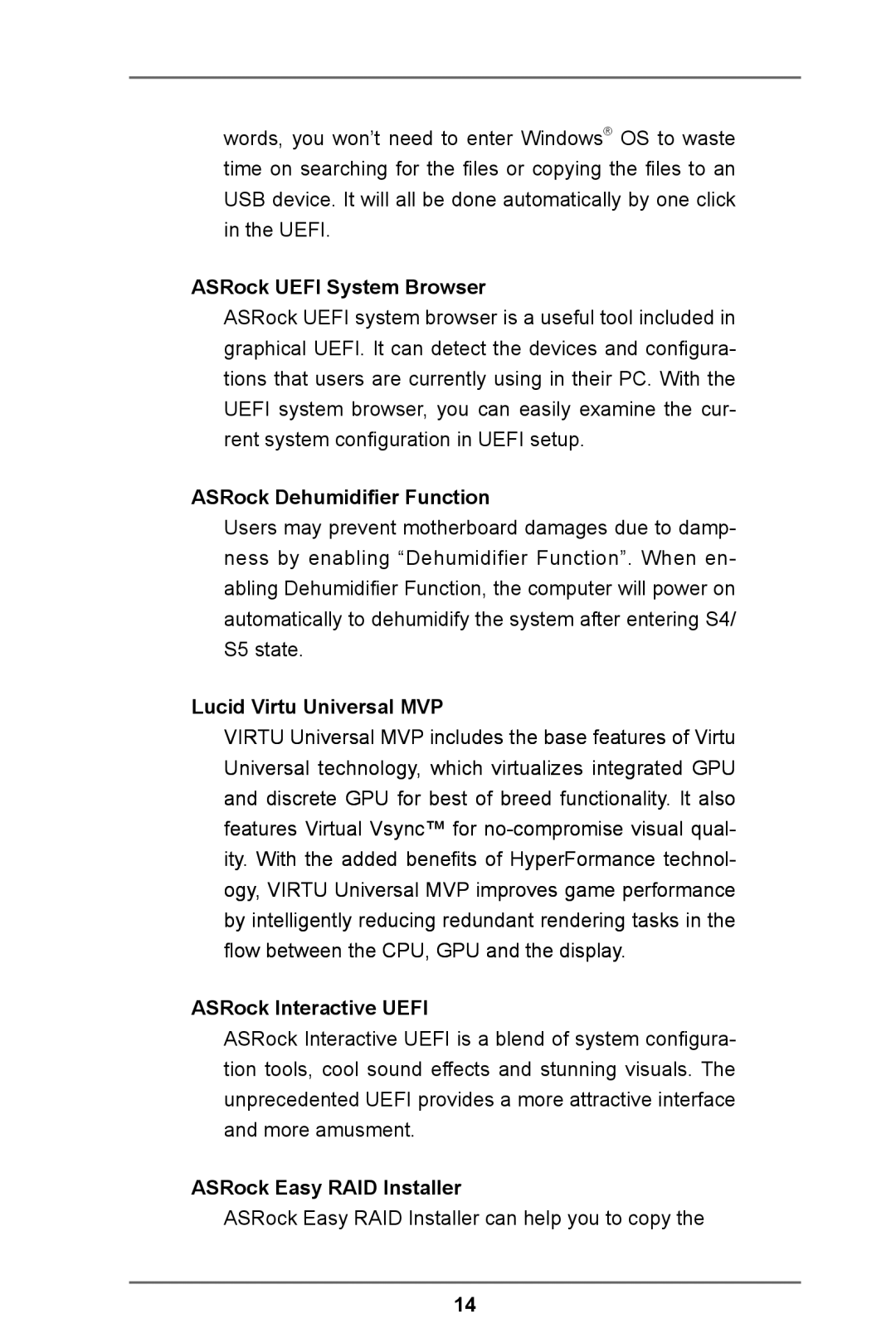 ASRock Z77 Extreme11 manual ASRock Uefi System Browser, ASRock Dehumidifier Function, Lucid Virtu Universal MVP 