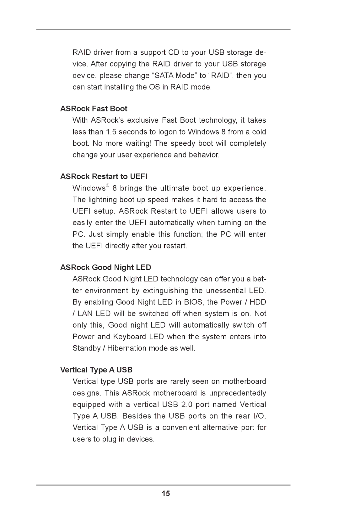 ASRock Z77 Extreme11 manual ASRock Fast Boot, ASRock Restart to Uefi, ASRock Good Night LED, Vertical Type a USB 