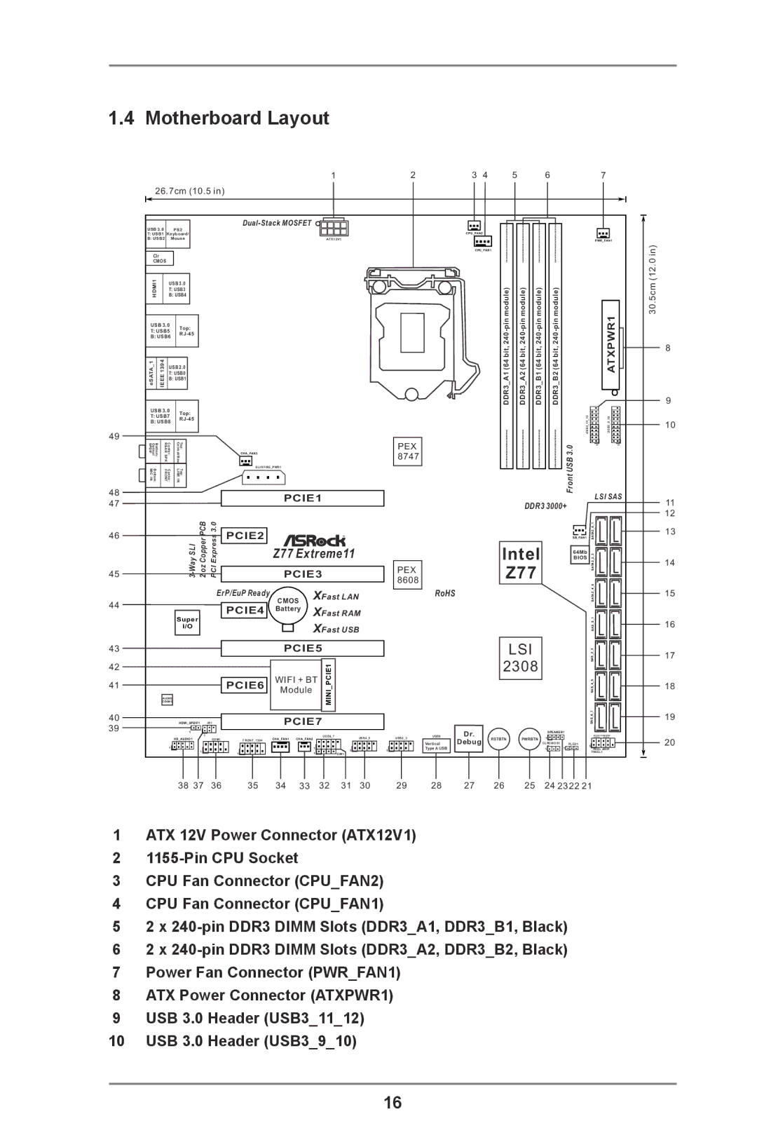 ASRock Z77 Extreme11 manual Motherboard Layout, Intel 