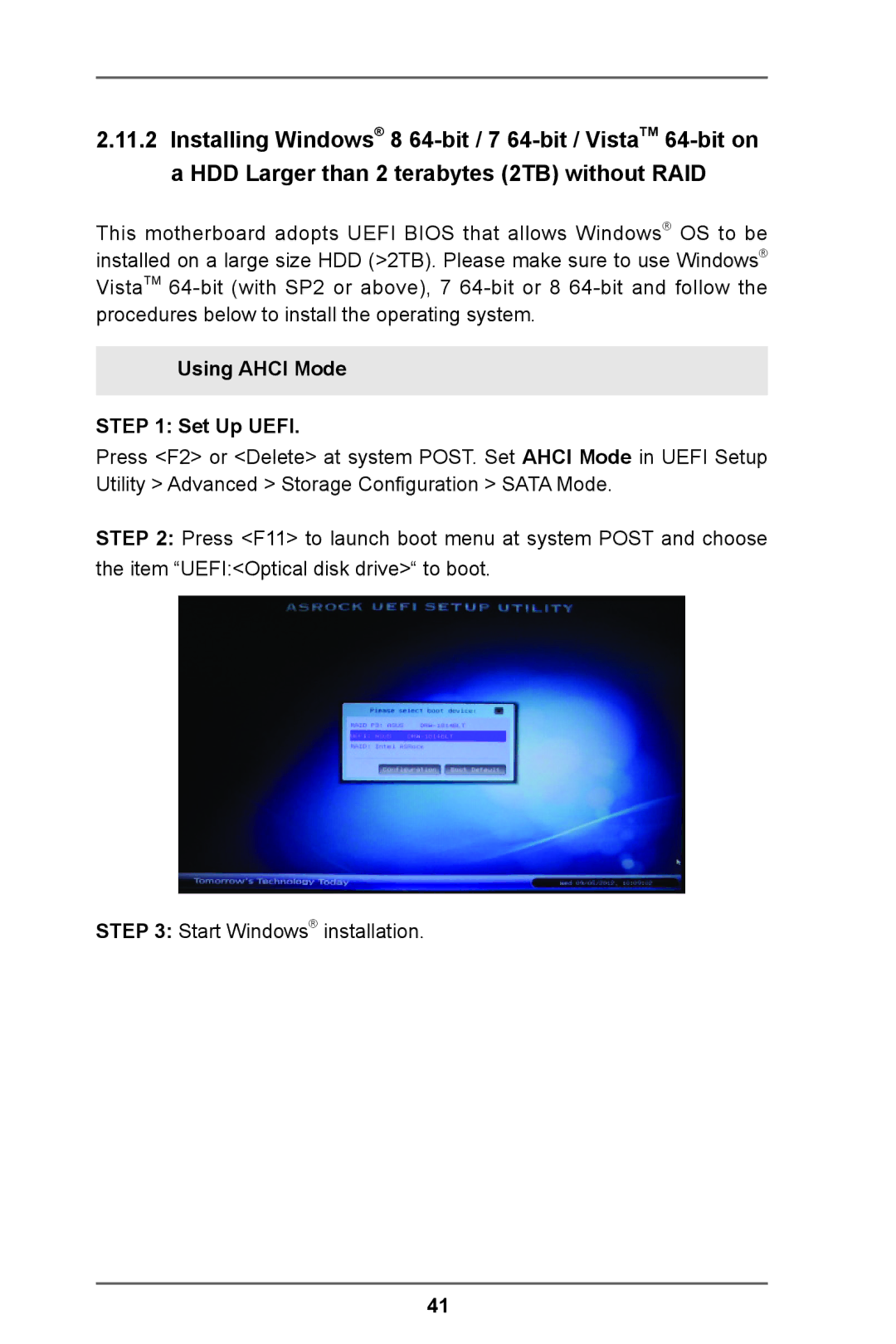 ASRock Z77 Extreme11 manual Using Ahci Mode Set Up Uefi 