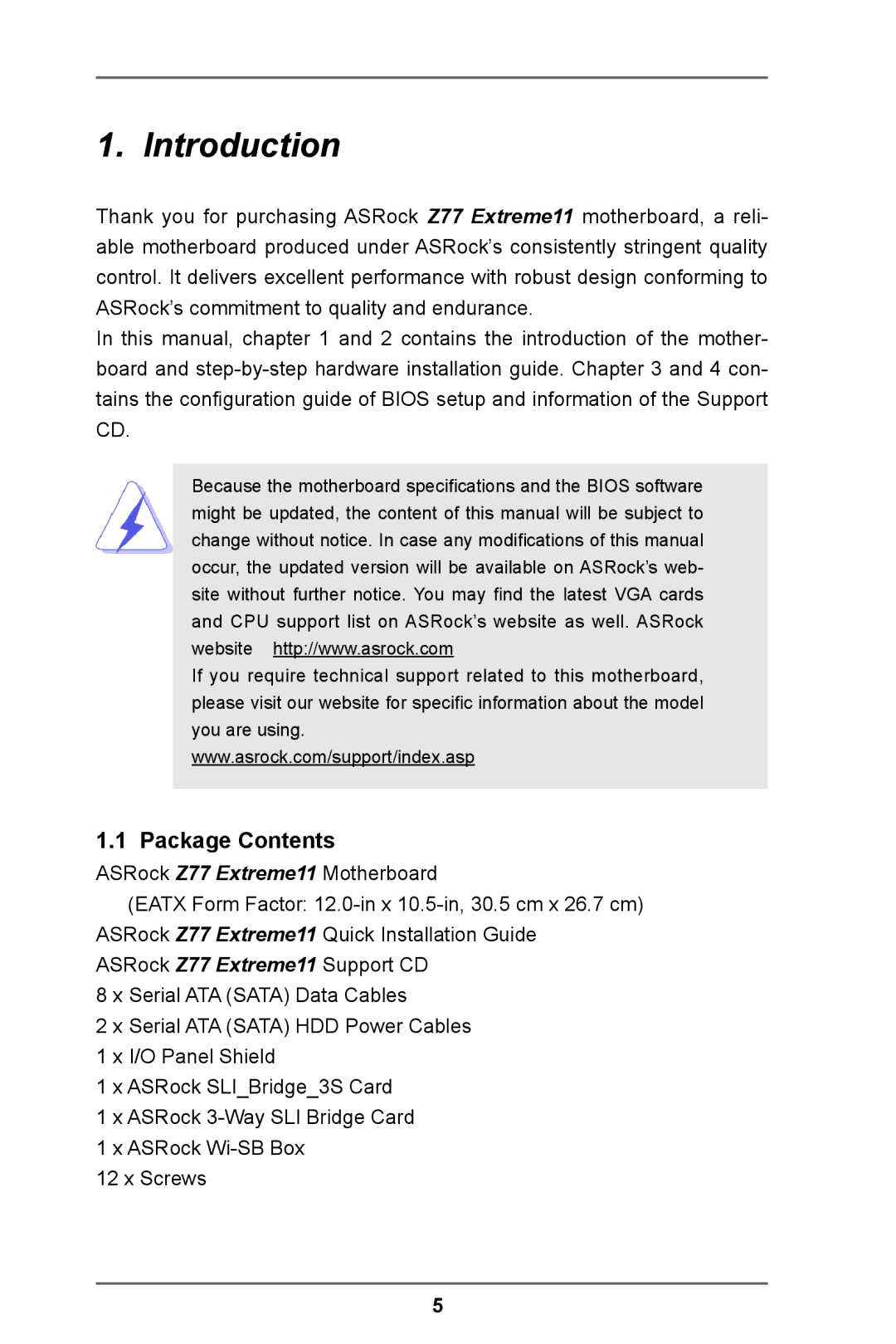 ASRock Z77 Extreme11 manual Introduction, Package Contents 