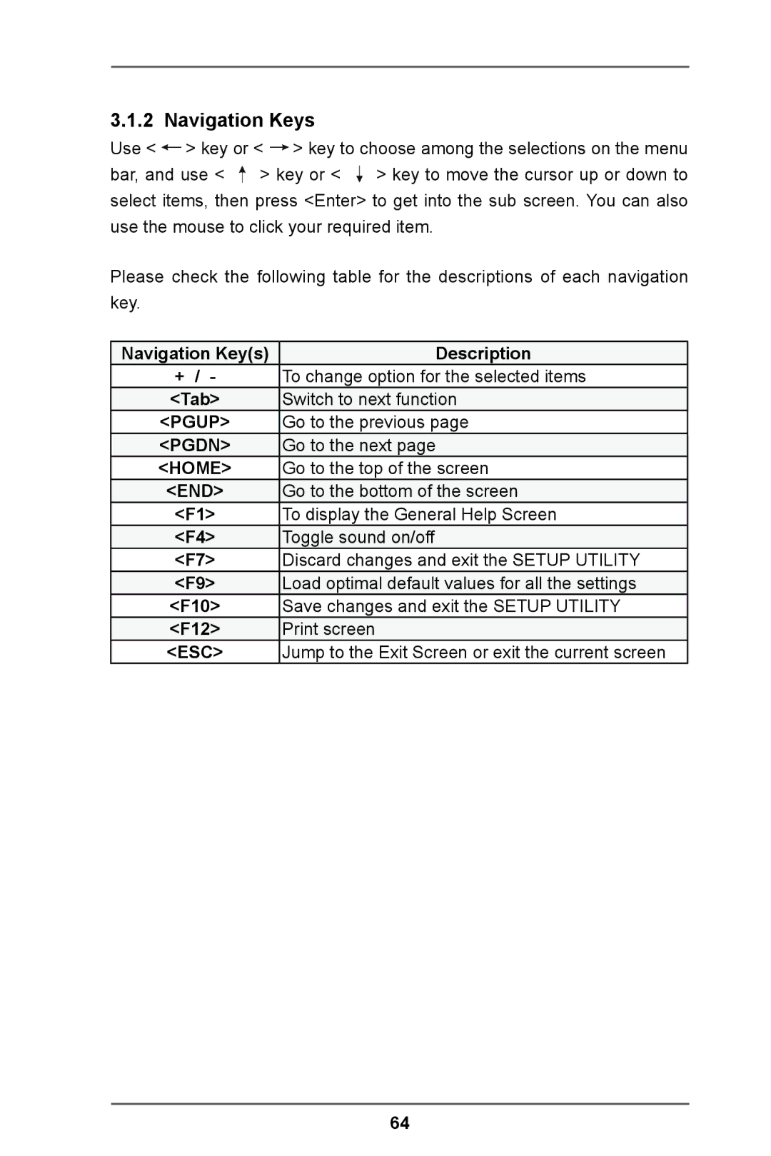 ASRock Z77 Extreme11 manual Navigation Keys 