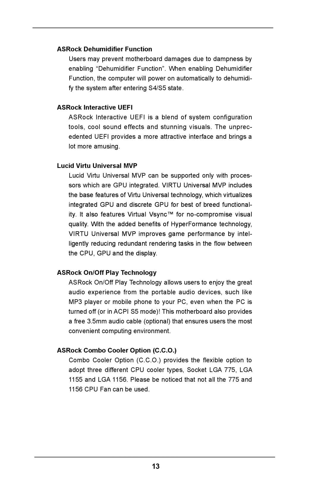 ASRock Z77 Extreme3 manual ASRock Dehumidifier Function, ASRock Interactive Uefi, Lucid Virtu Universal MVP 