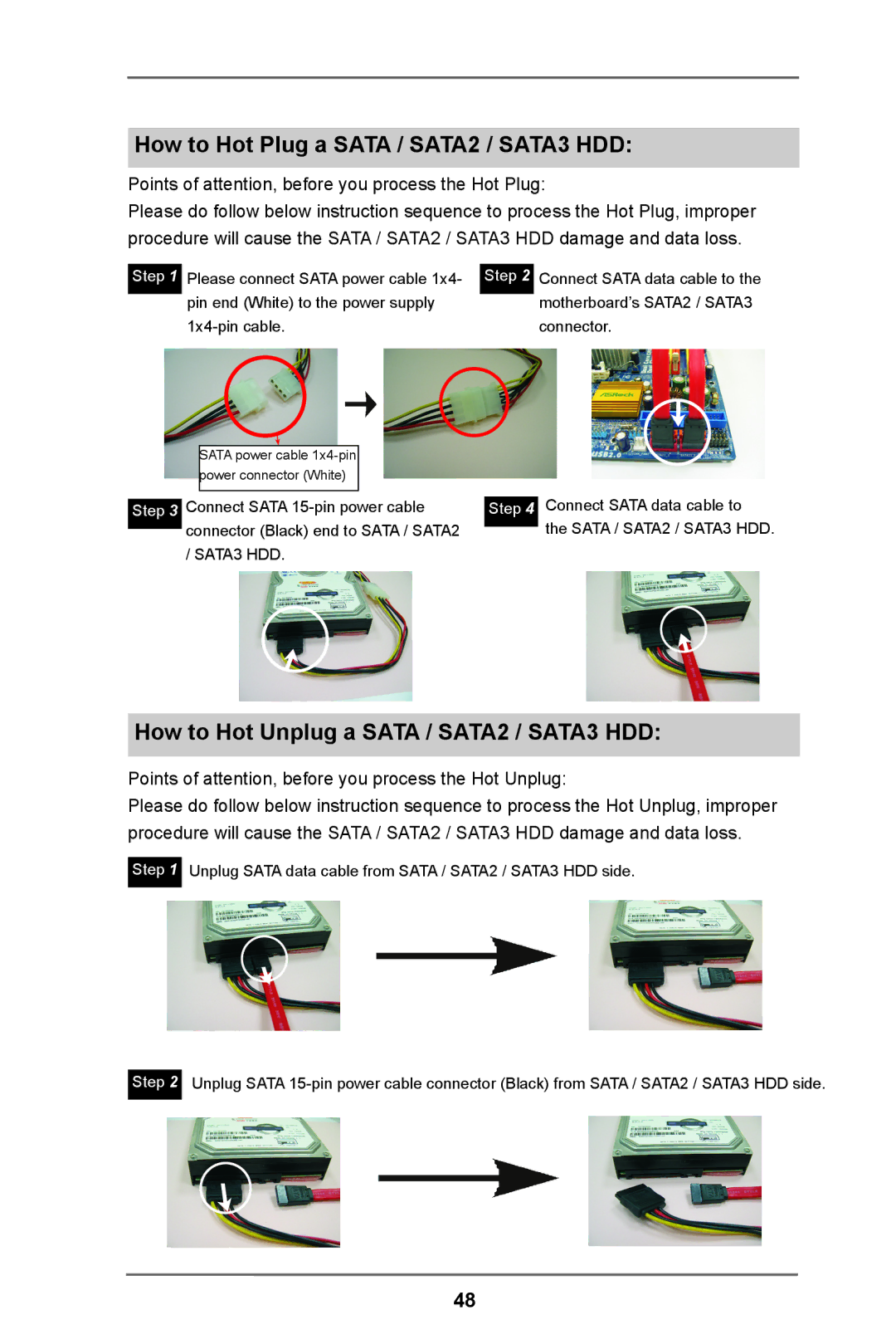 ASRock Z77 Extreme3 manual How to Hot Plug a Sata / SATA2 / SATA3 HDD, How to Hot Unplug a Sata / SATA2 / SATA3 HDD 