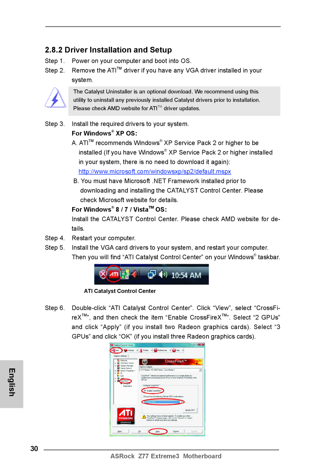 ASRock Z77 Extreme3 manual Install the required drivers to your system, For Windows XP OS, For Windows 8 / 7 / VistaTM OS 