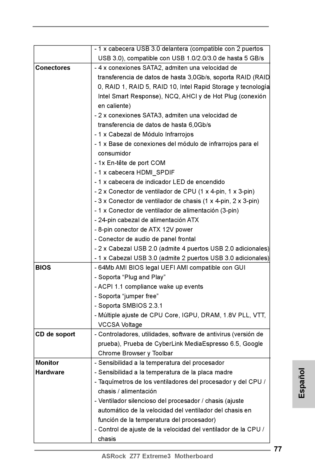 ASRock Z77 Extreme3 manual Conectores, CD de soport 