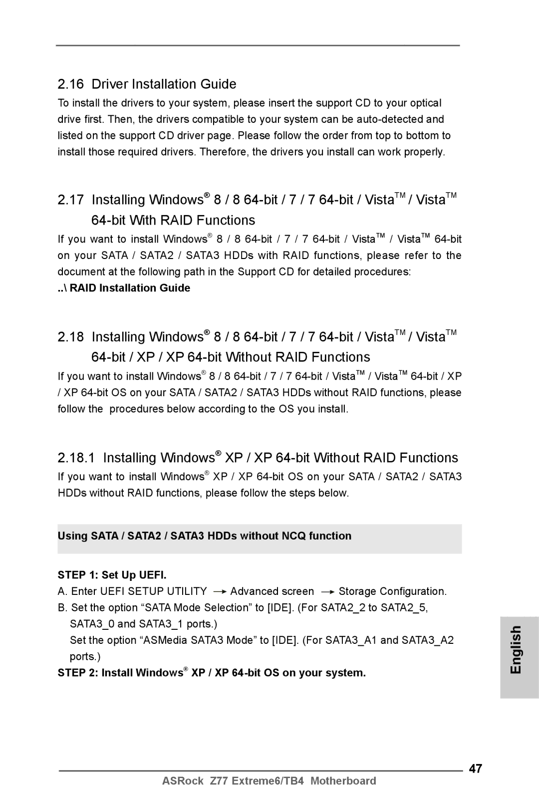 ASRock Z77 Extreme6/TB4 manual RAID Installation Guide, Install Windows XP / XP 64-bit OS on your system 