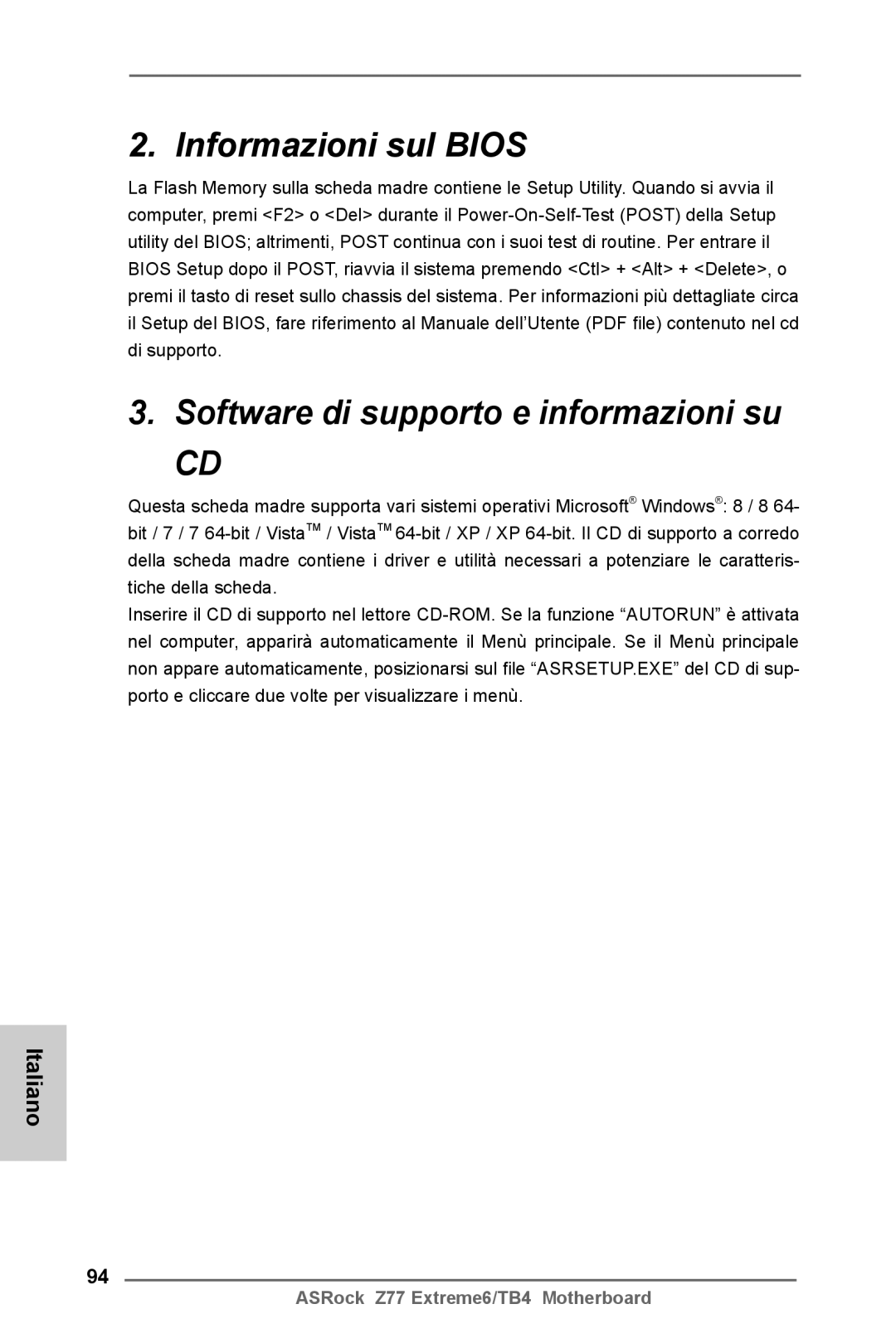 ASRock Z77 Extreme6/TB4 manual Informazioni sul Bios Software di supporto e informazioni su 