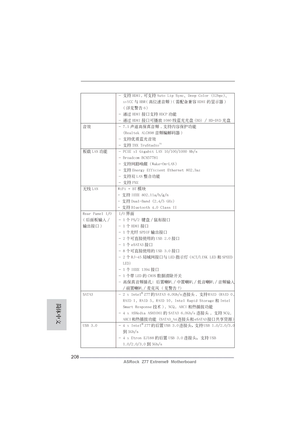 ASRock Z77 Extreme9 manual 208, 板載 Lan 功能 