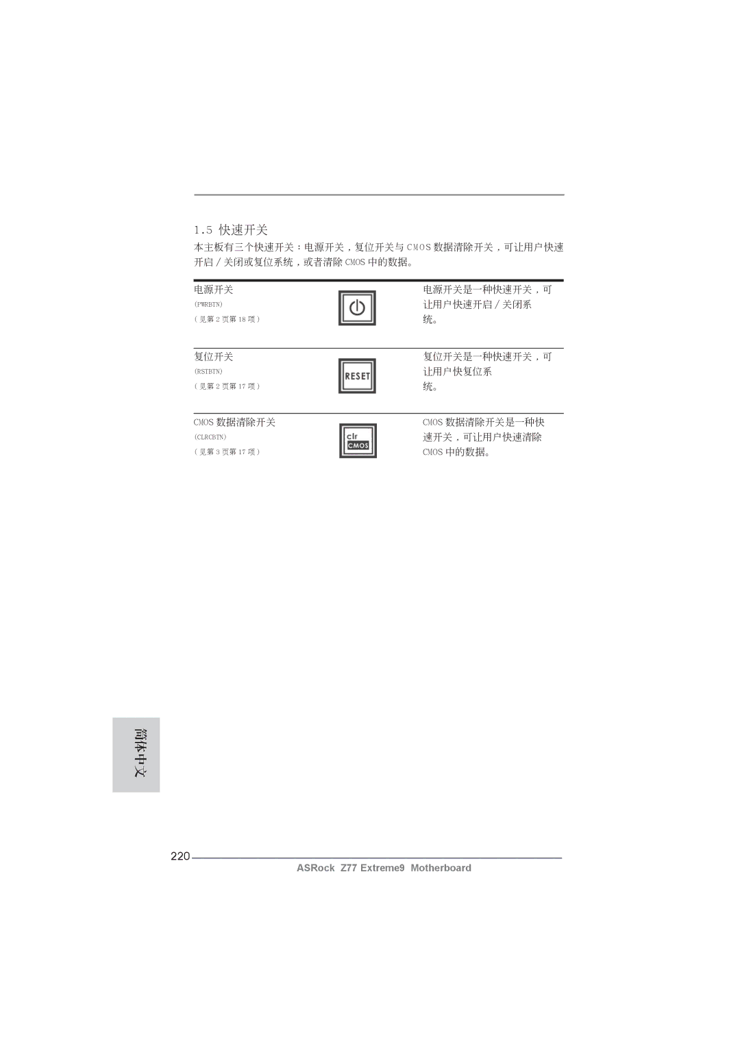 ASRock Z77 Extreme9 manual 快速開關, 220 