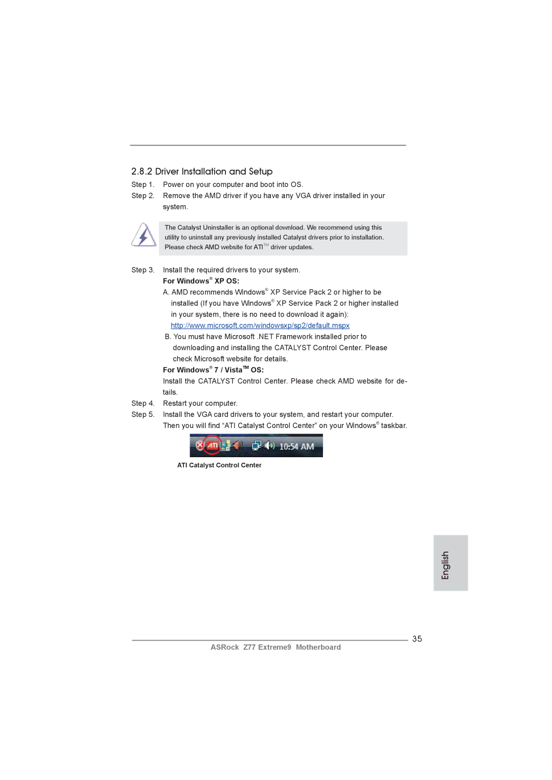 ASRock Z77 Extreme9 manual Install the required drivers to your system, For Windows XP OS, For Windows 7 / VistaTM OS 