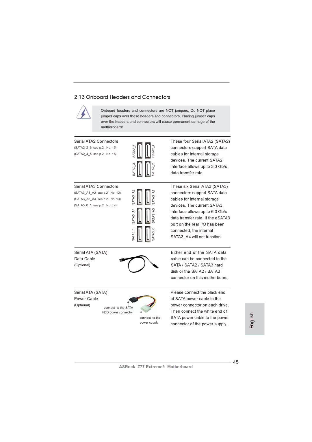 ASRock Z77 Extreme9 manual Onboard Headers and Connectors, Serial ATA2 Connectors, Serial ATA3 Connectors 