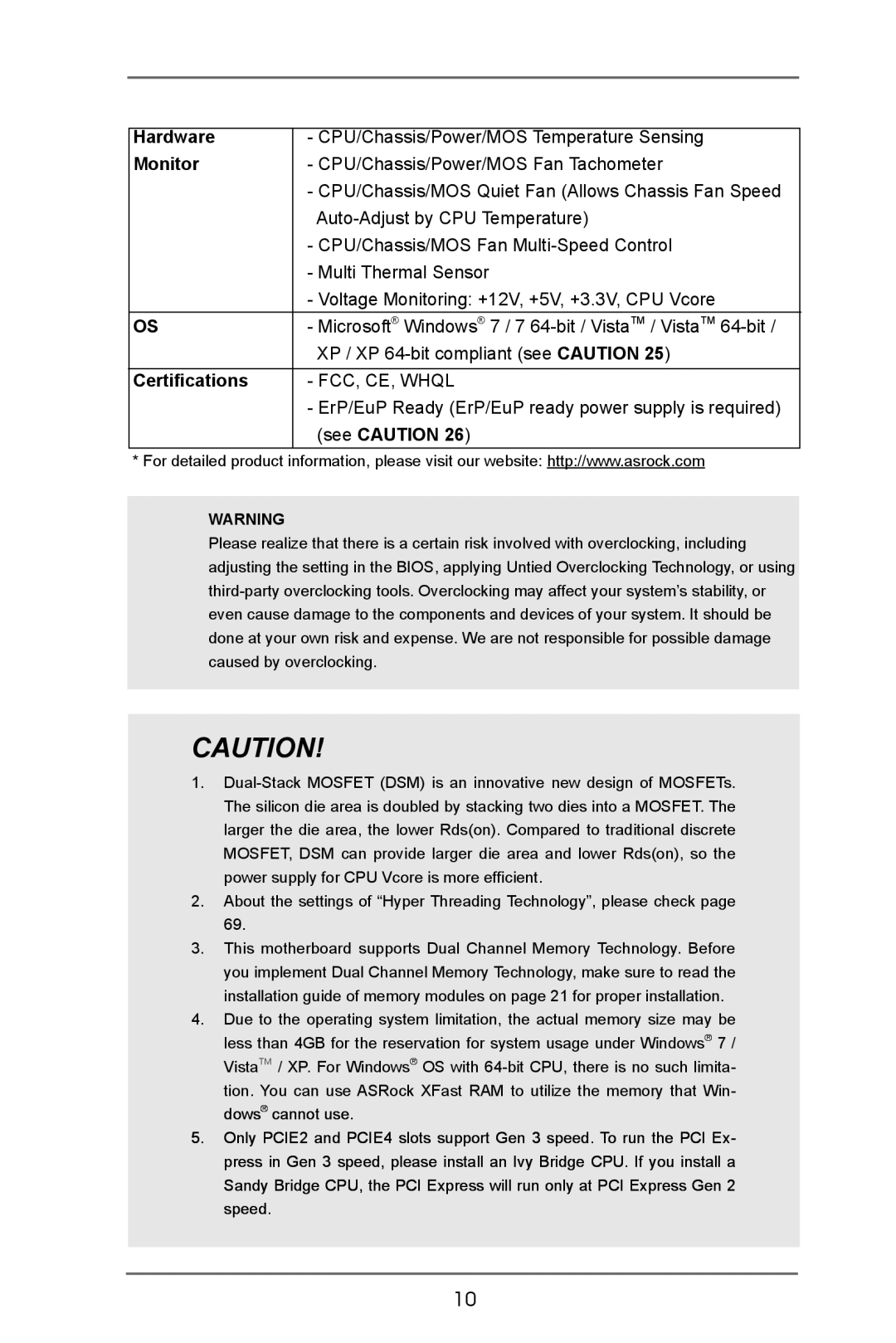 ASRock Z77 OC Formula manual Hardware, Monitor, Certifications 