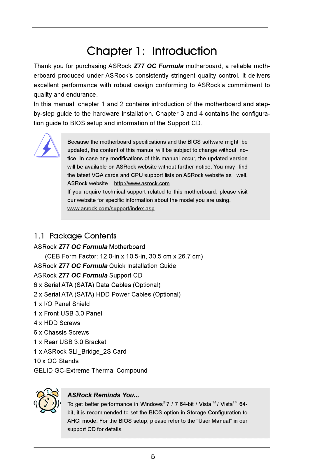 ASRock Z77 OC Formula manual Introduction, Package Contents 