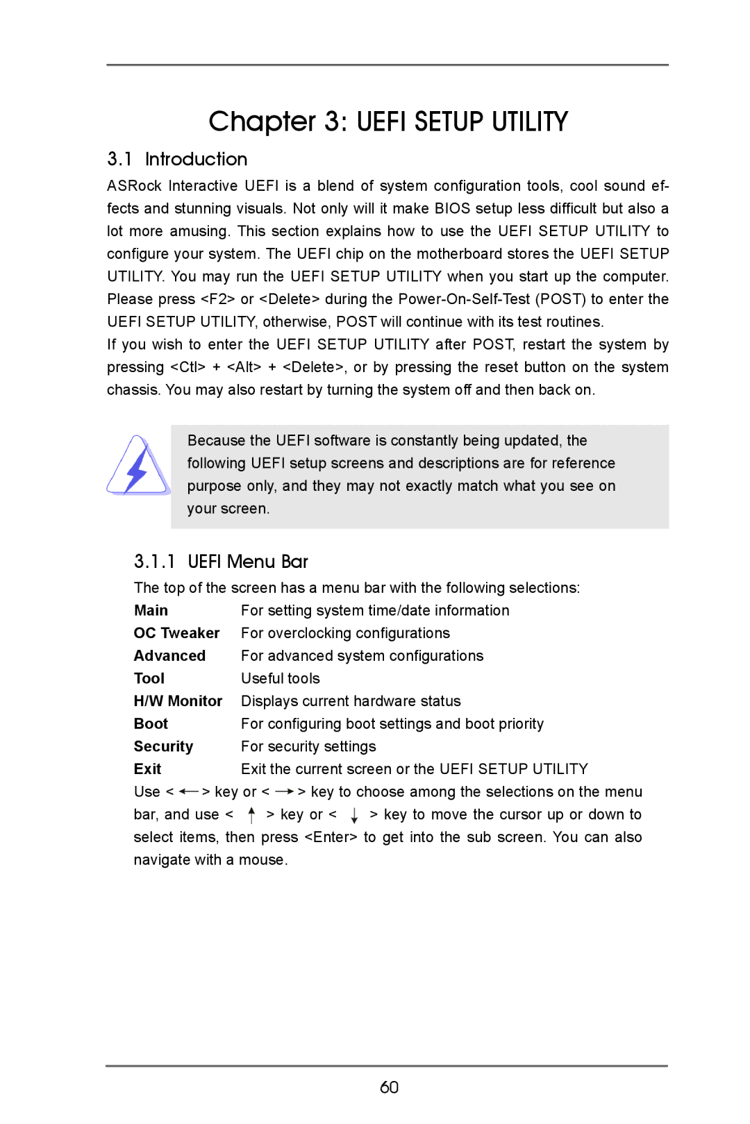 ASRock Z77 OC Formula manual Introduction, Uefi Menu Bar 