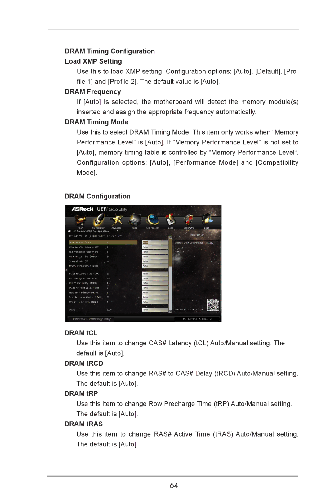 ASRock Z77 OC Formula Dram Timing Configuration Load XMP Setting, Dram Frequency, Dram Timing Mode, Dram tRCD, Dram tRP 