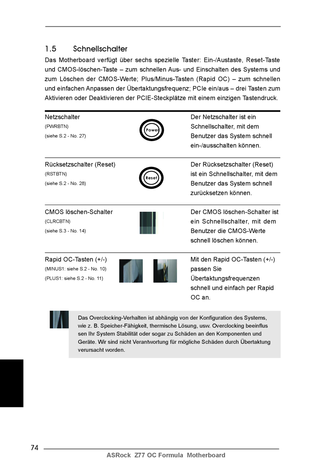 ASRock Z77 OC Formula manual Schnellschalter 