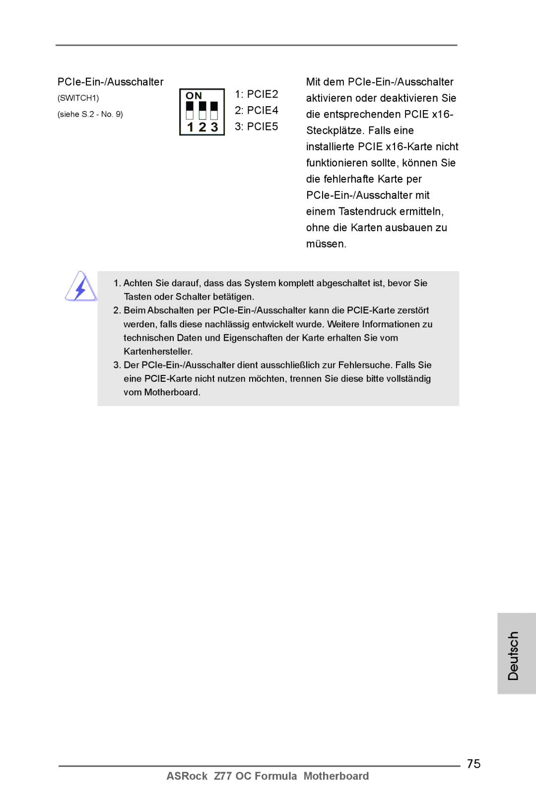 ASRock Z77 OC Formula manual PCIe-Ein-/Ausschalter 