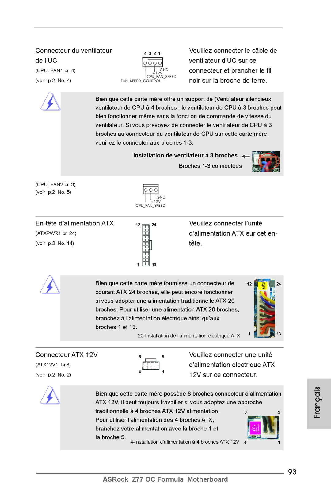 ASRock Z77 OC Formula manual En-tête d’alimentation ATX Veuillez connecter l’unité, Tête, ’alimentation électrique ATX 