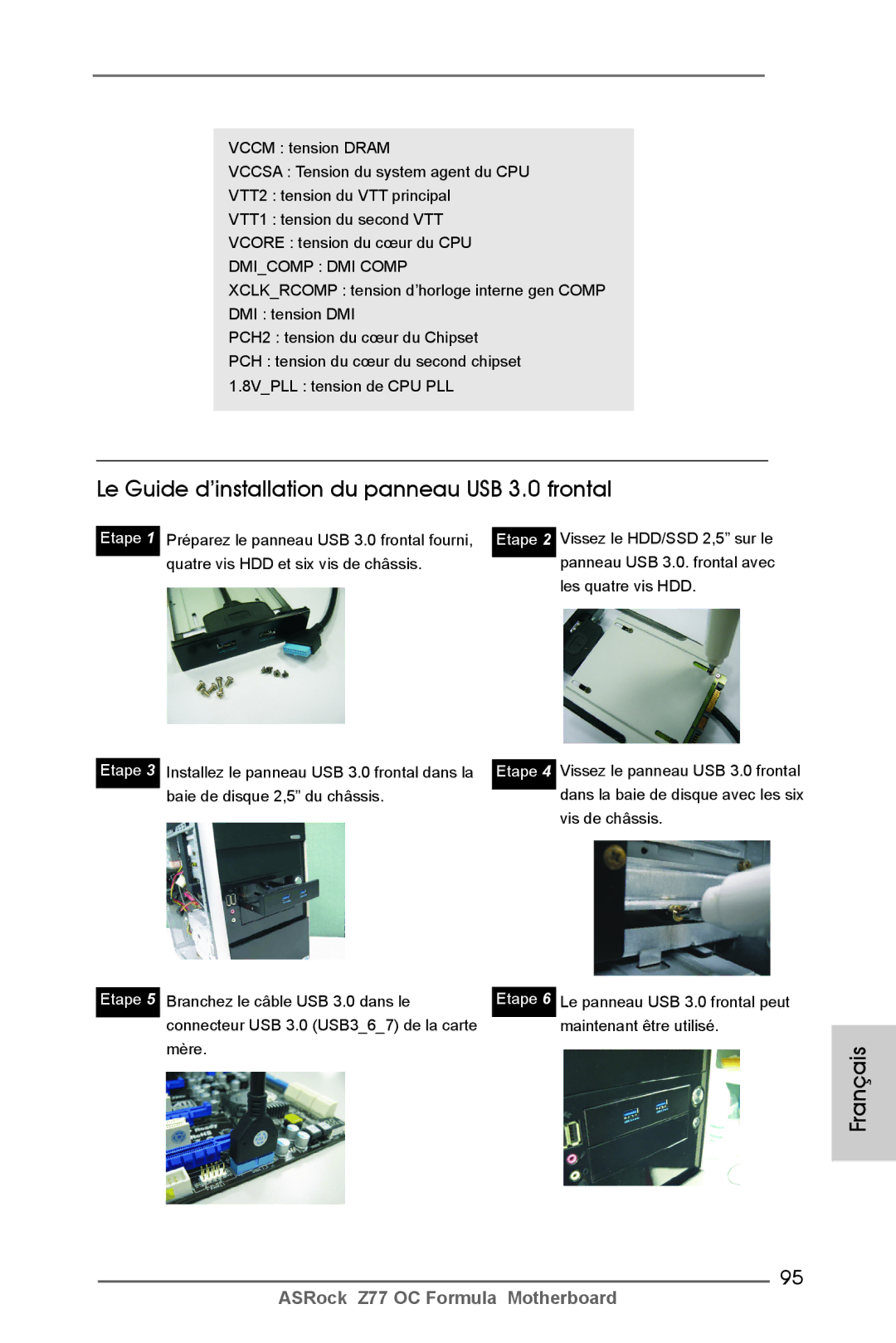 ASRock Z77 OC Formula manual Le Guide d’installation du panneau USB 3.0 frontal, Dmicomp DMI Comp 