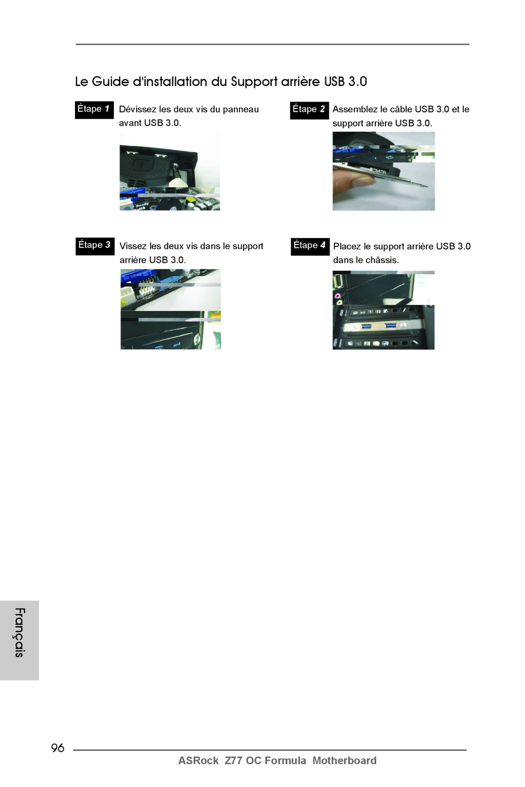 ASRock Z77 OC Formula manual Le Guide dinstallation du Support arrière USB 