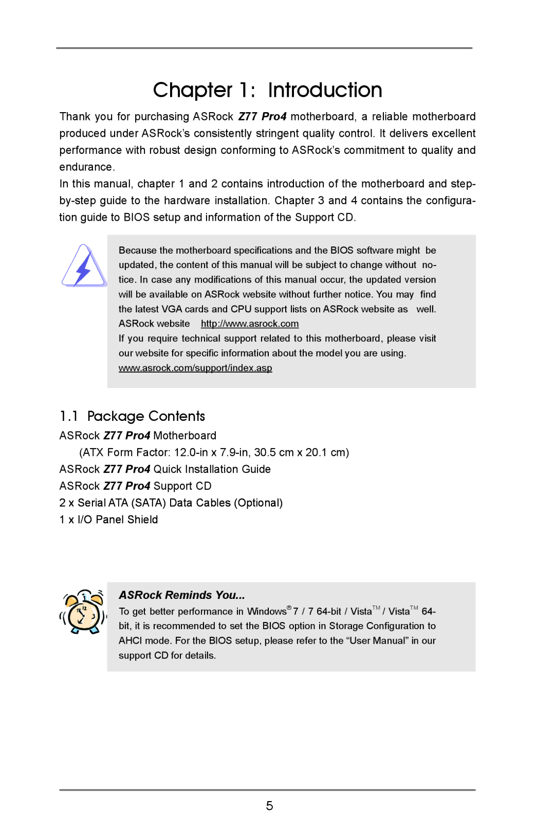 ASRock Z77 Pro4 manual Introduction, Package Contents 