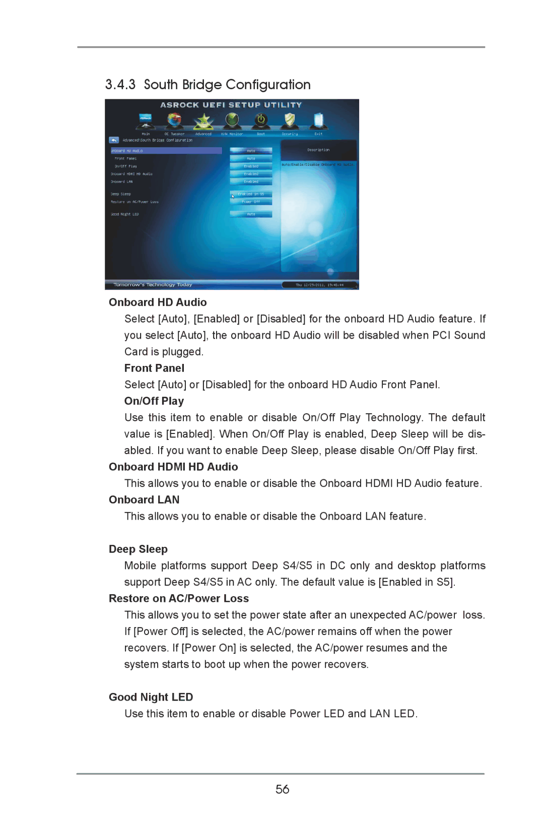 ASRock Z77 Pro4 manual South Bridge Configuration 