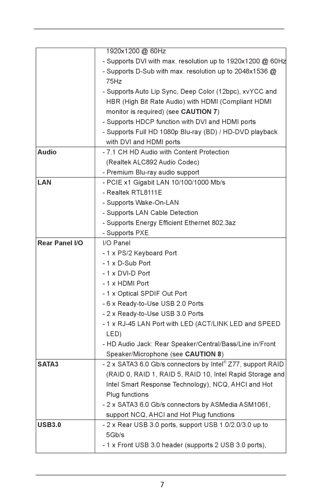 ASRock Z77 Pro4 manual Audio, Rear Panel I/O, USB3.0 