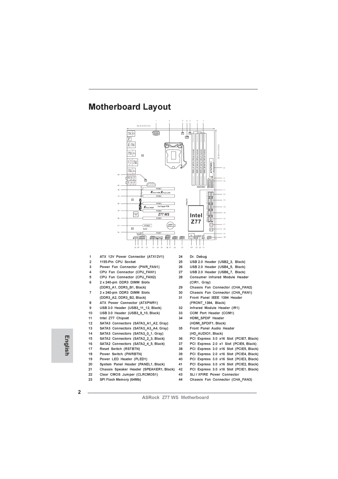 ASRock Z77 WS manual Motherboard Layout 