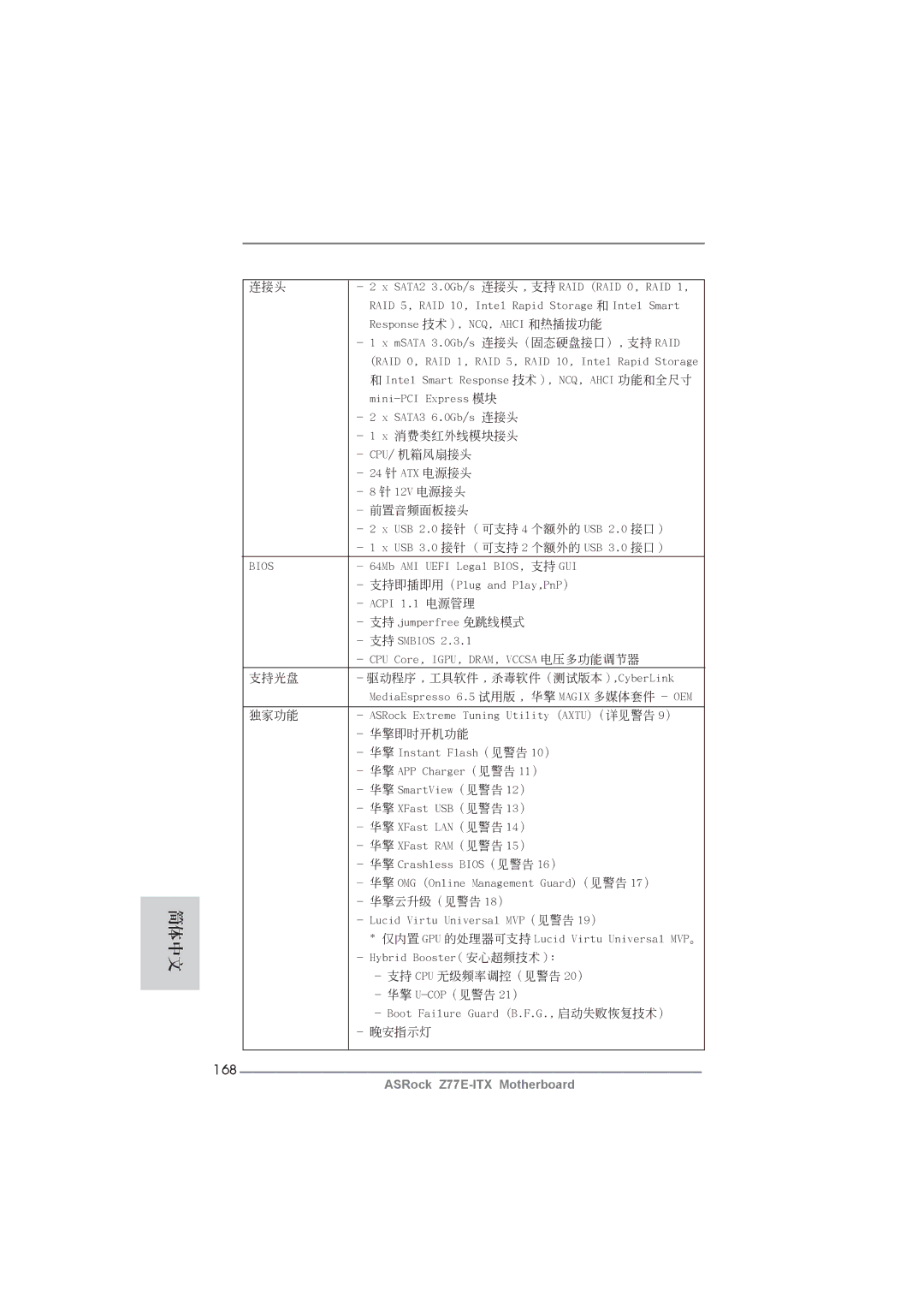 ASRock Z77E-ITX manual 168, 連接頭 