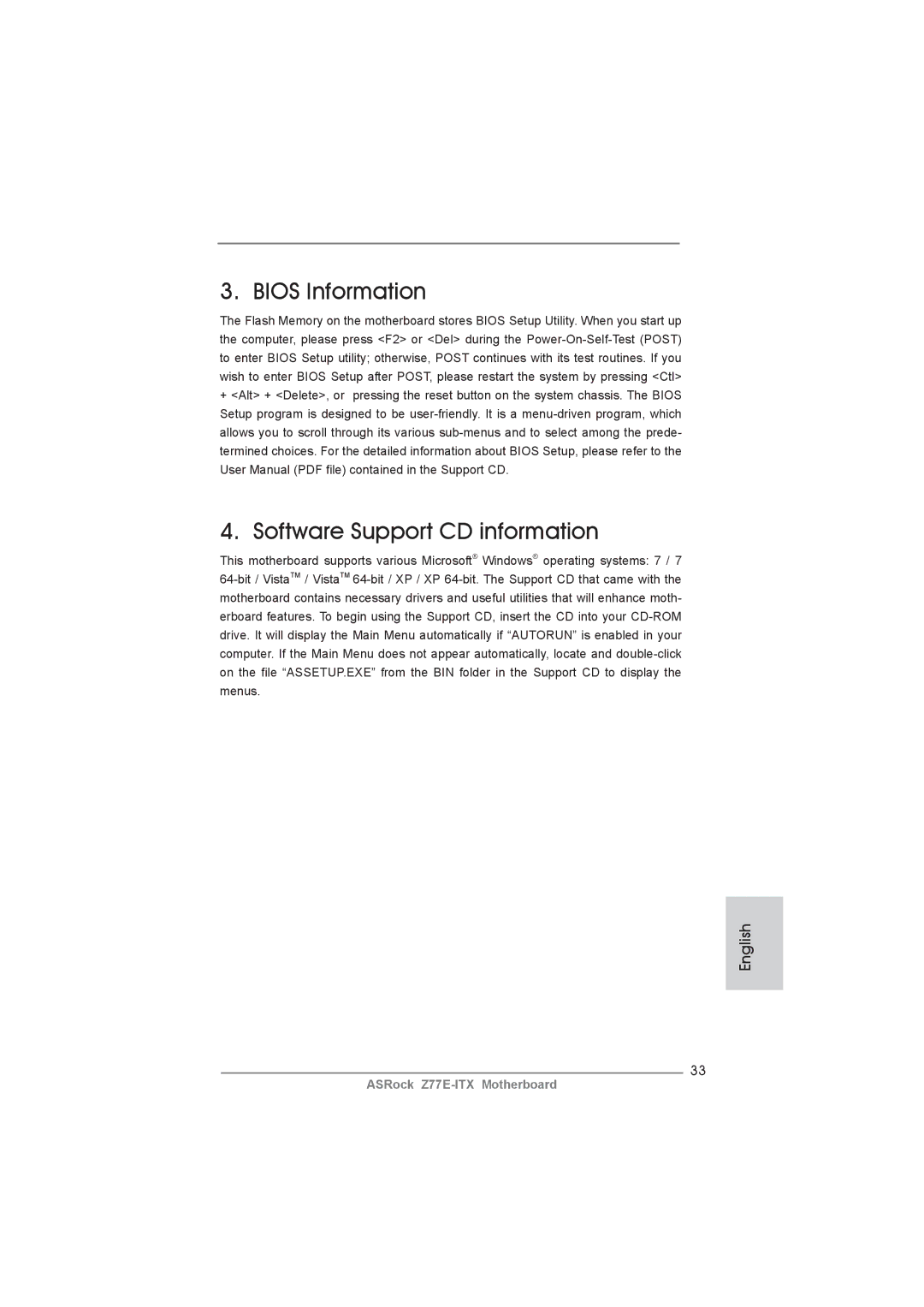 ASRock Z77E-ITX manual Bios Information 