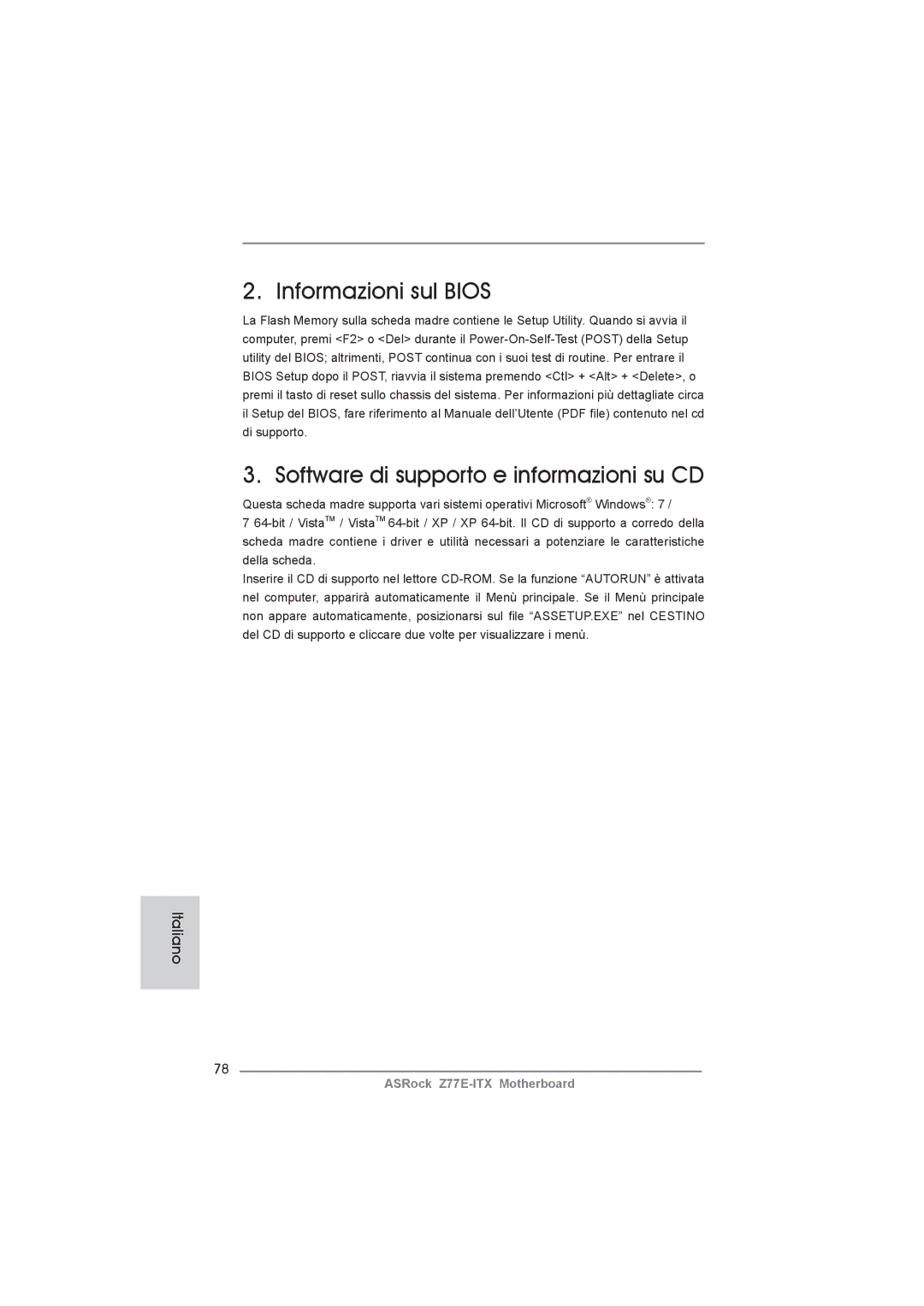 ASRock Z77E-ITX manual Italiano 