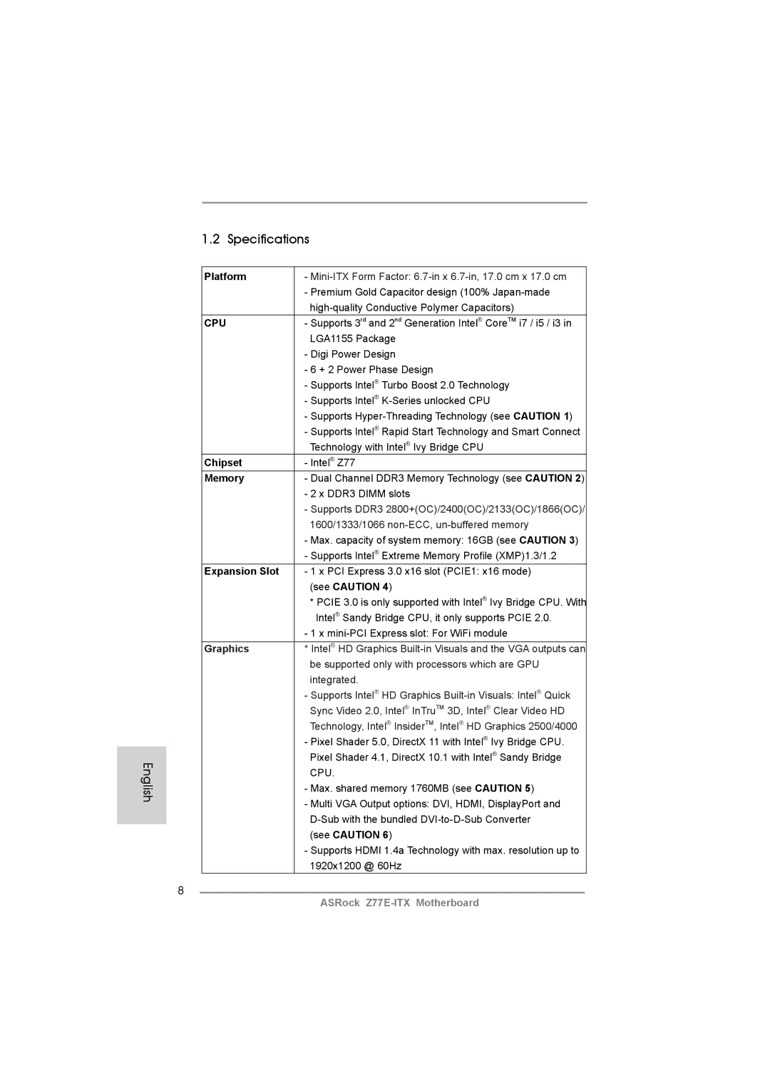 ASRock Z77E-ITX manual Graphics 